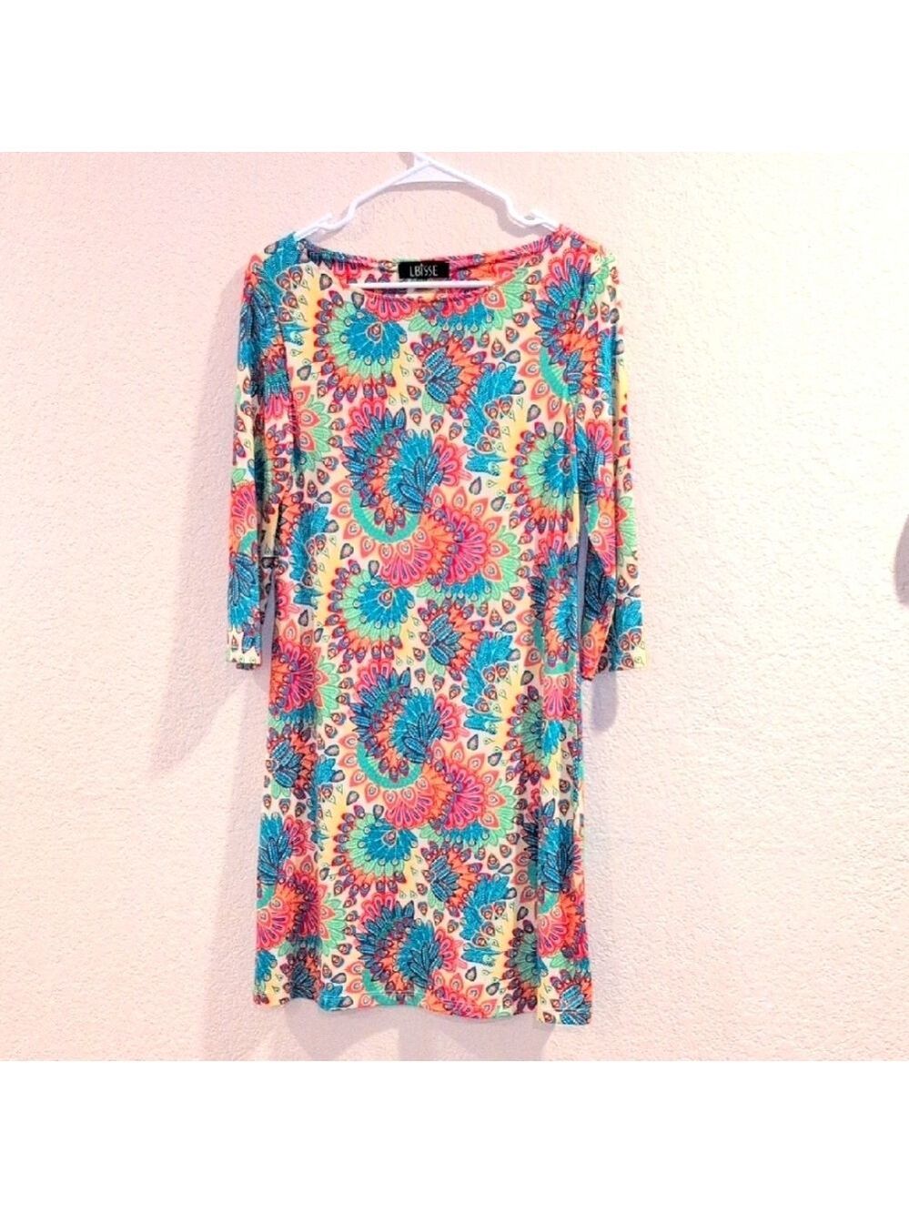 LBISSE Dress,3/4 Sleeves, Size Small,Made In Turkey, Floral And Colorful.
